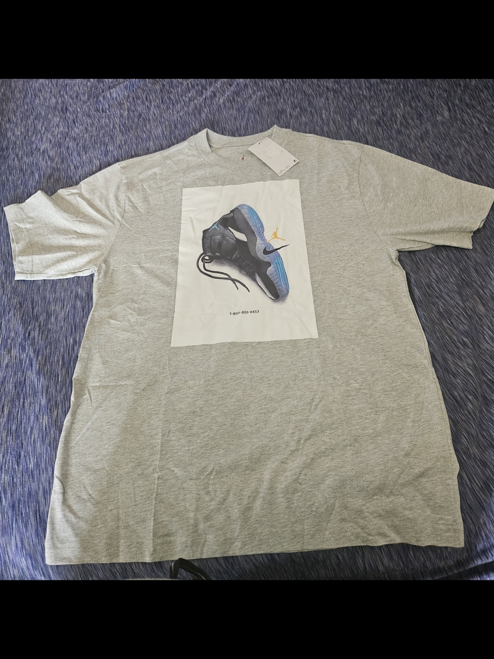 Air Jordan Men's Grey Graphic Brooklyn  Crewneck T-Shirt with Sneaker Print